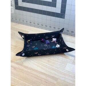 Snap-Up Dice Tray – Foldable Fabric Tray for TTRPGs - Pink Celestial Bodies